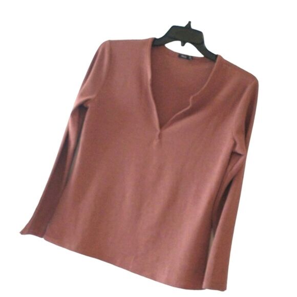 Woman's Waffle Knit Henley Top V-Neck Neutral Brown XL Gorpcore Fall Normcore - Picture 2 of 12